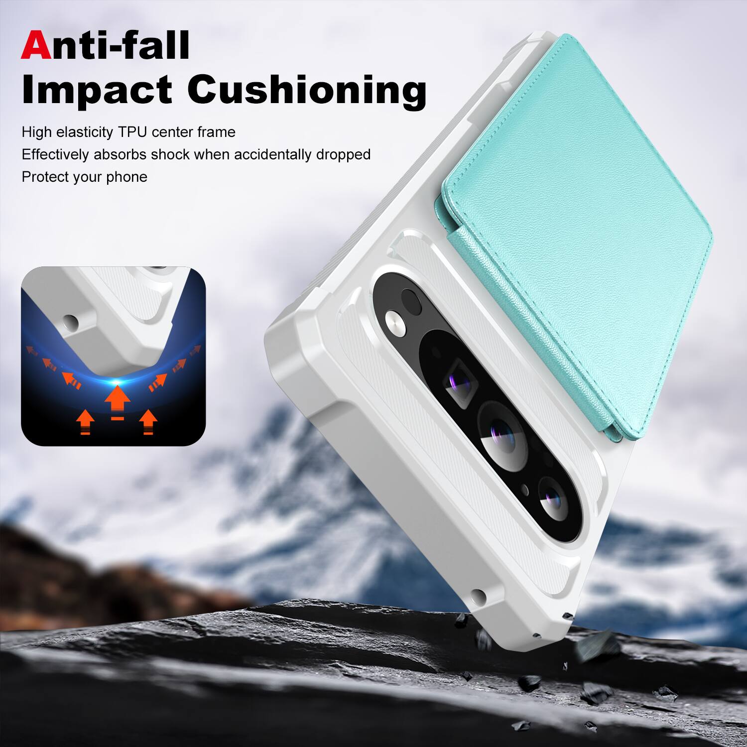 Anti-fall Impact Cushioning

High elasticity TPU center frame
Effectively absorbs shock when accidentally dropped
Protect your phone
