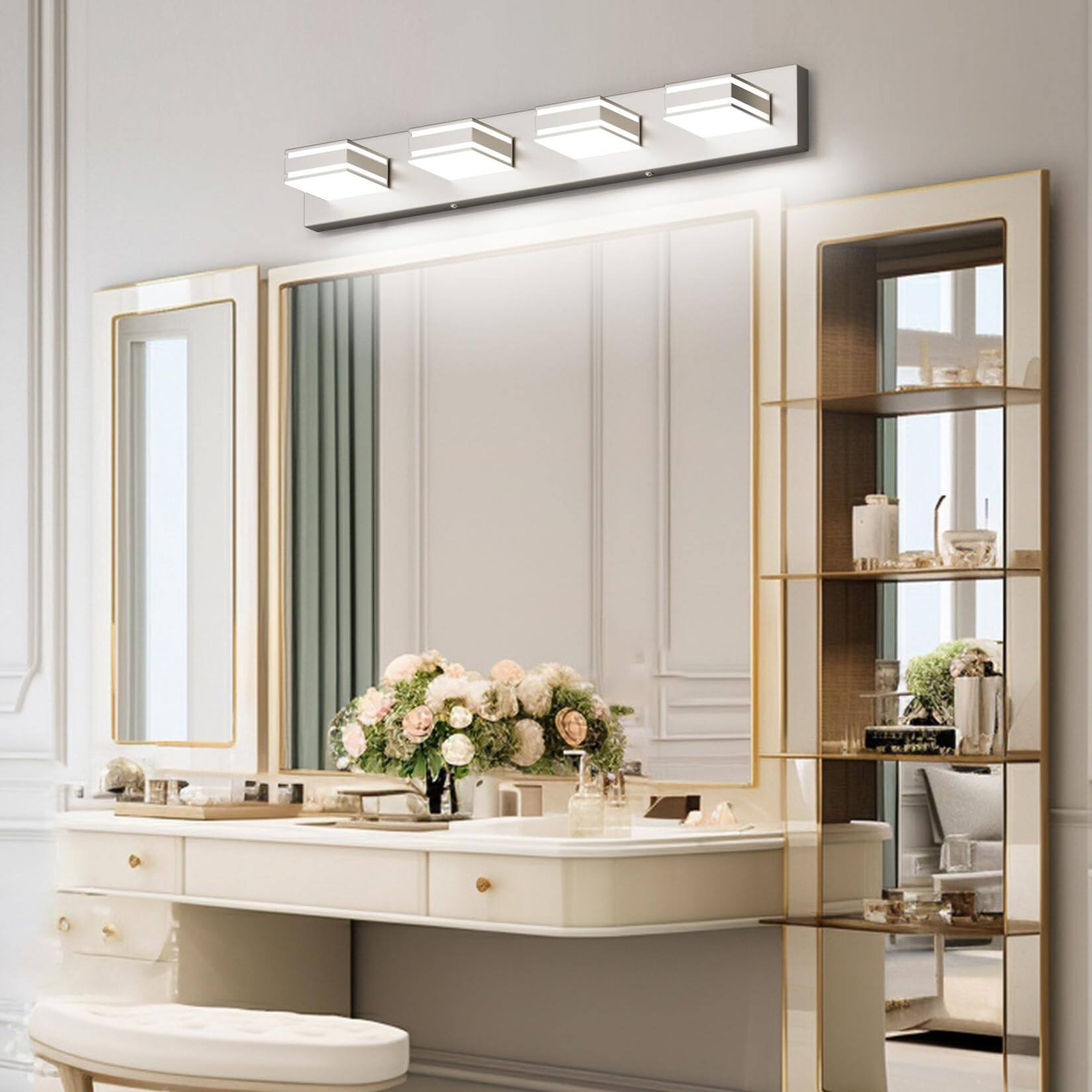 Back. Cedar Assembly - nch Brushed Nickel Vanity Light For Bathroom Metal Modern Led Fixtures - Chrome 24 inch.