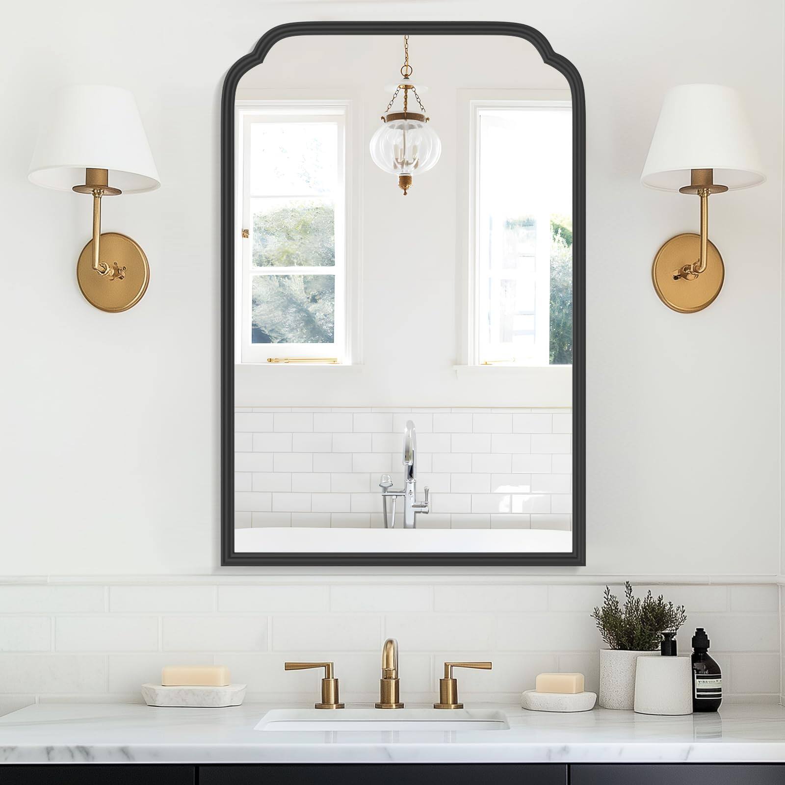 Front. Empire DigiLabs - Inch Mirror For Bathroom Modern Rounded Corner Rectangle With Non rusting Iron Metal Framed Vanity Over Sin - Black 30"L x 20"W.