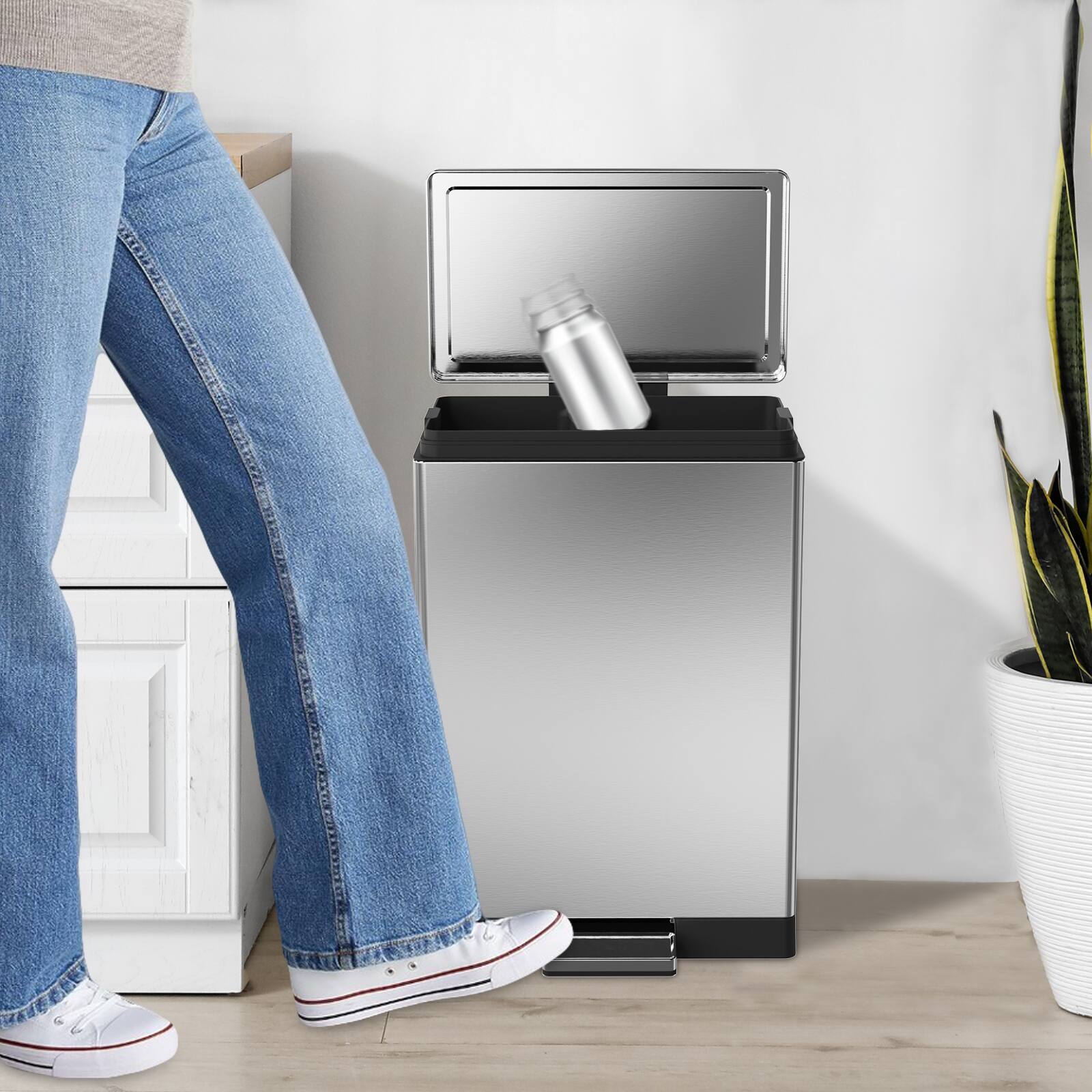 Alt View 1. SIMPLYKLEEN - Simplykleen 10.5 Gallon Rectangular Hands-Free Kitchen Step Trash Can with Soft-Close Lid for Kitchentren Office - Silver.