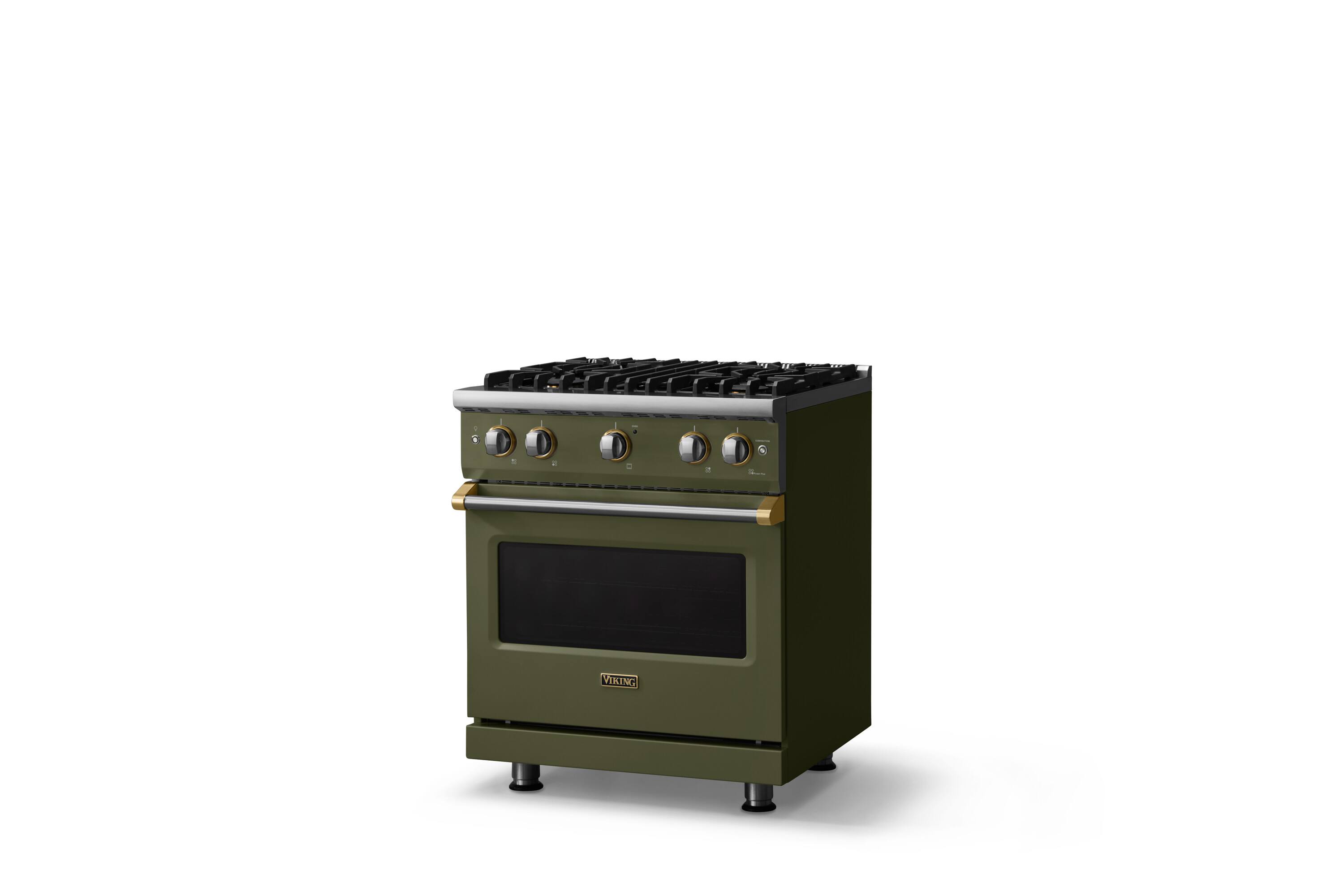 Angle. Viking - 30 in. Wide Pro 5 Series 4.0 Cu. Ft. Freestanding Sealed 4 Burner Gas Convection Range - Martini/Brushed Brass - Martini.