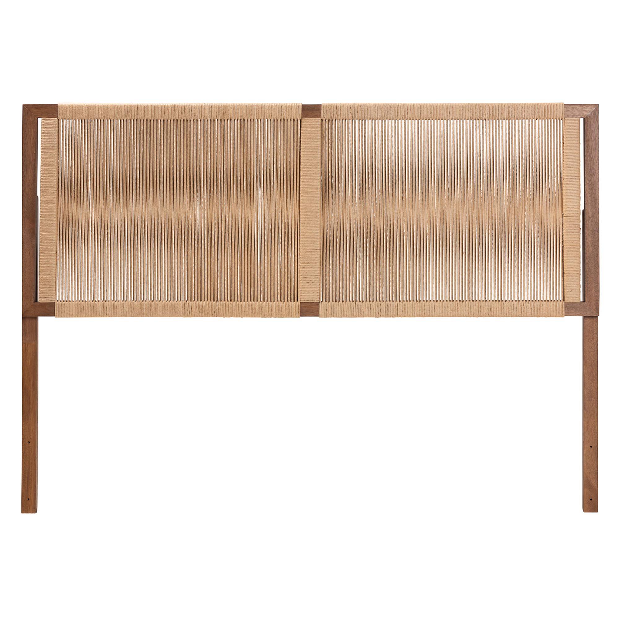 Angle. bali & pari - Holitz Natural Rope Woven Headboard - Mountable Bed Backboard with Bayur Wood Frame, Accent for Bedroom Decor, King - Walnut Brown/Light Brown.
