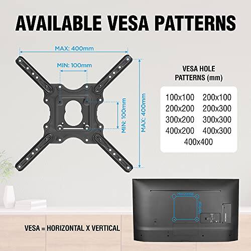 AVAILABLE VESA PATTERNS

MAX: 400mm  
MIN: 100mm

VES A HOLE PATTERNS (mm)  
100x100  
200x100  
200x200  
200x300  
300x200  
300x300  
400x200  
400x300  
400x400

VES A = HORIZONTAL X VERTICAL