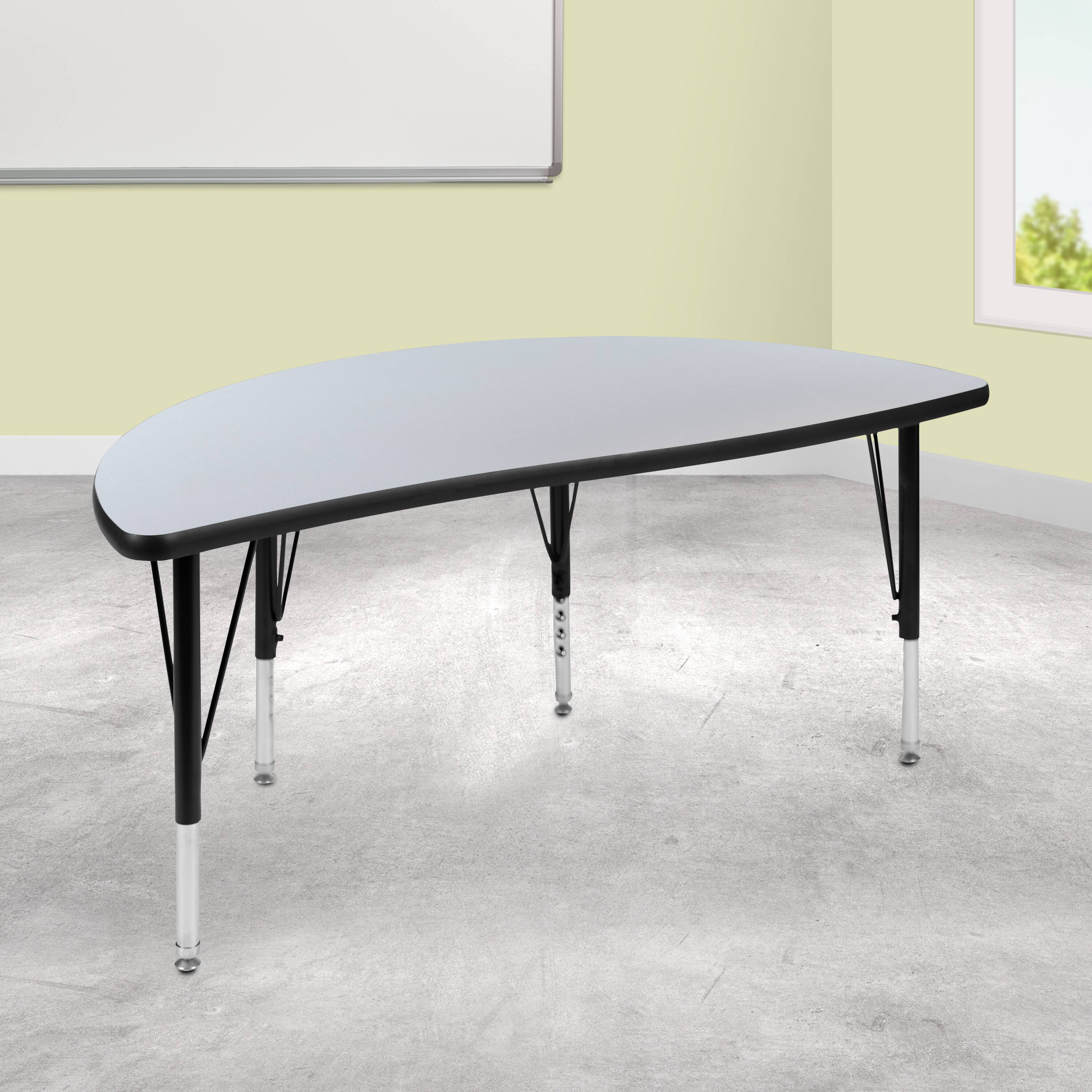 Alt View 1. Emma + Oliver - 47.5" Half Circle Wave Flexible Collaborative Kids Adjustable Height Activity Table - Grey.