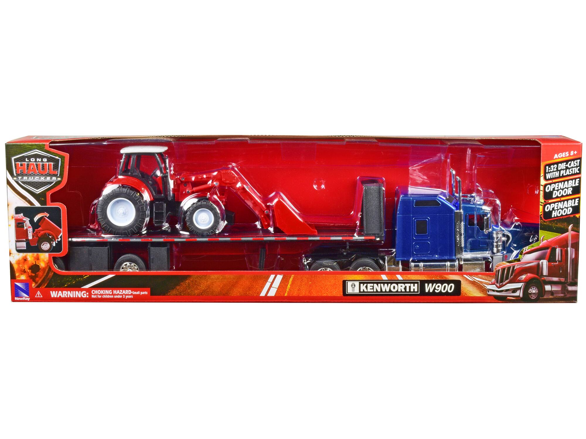 LONG HAUL TRUCKER  
KENWORTH W900  

AGES 8+  
1:32 DIE-CAST WITH PLASTIC  
OPENABLE DOOR  
OPENABLE HOOD  

WARNING: CHOKING HAZARD - small parts  
Not for children under 3 years