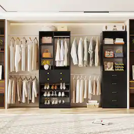 Aheaplus - 49''-127'' Adjustable Closet Organizer System with 6 Drawers, 4 Hanging Rods, and Shelves - Black