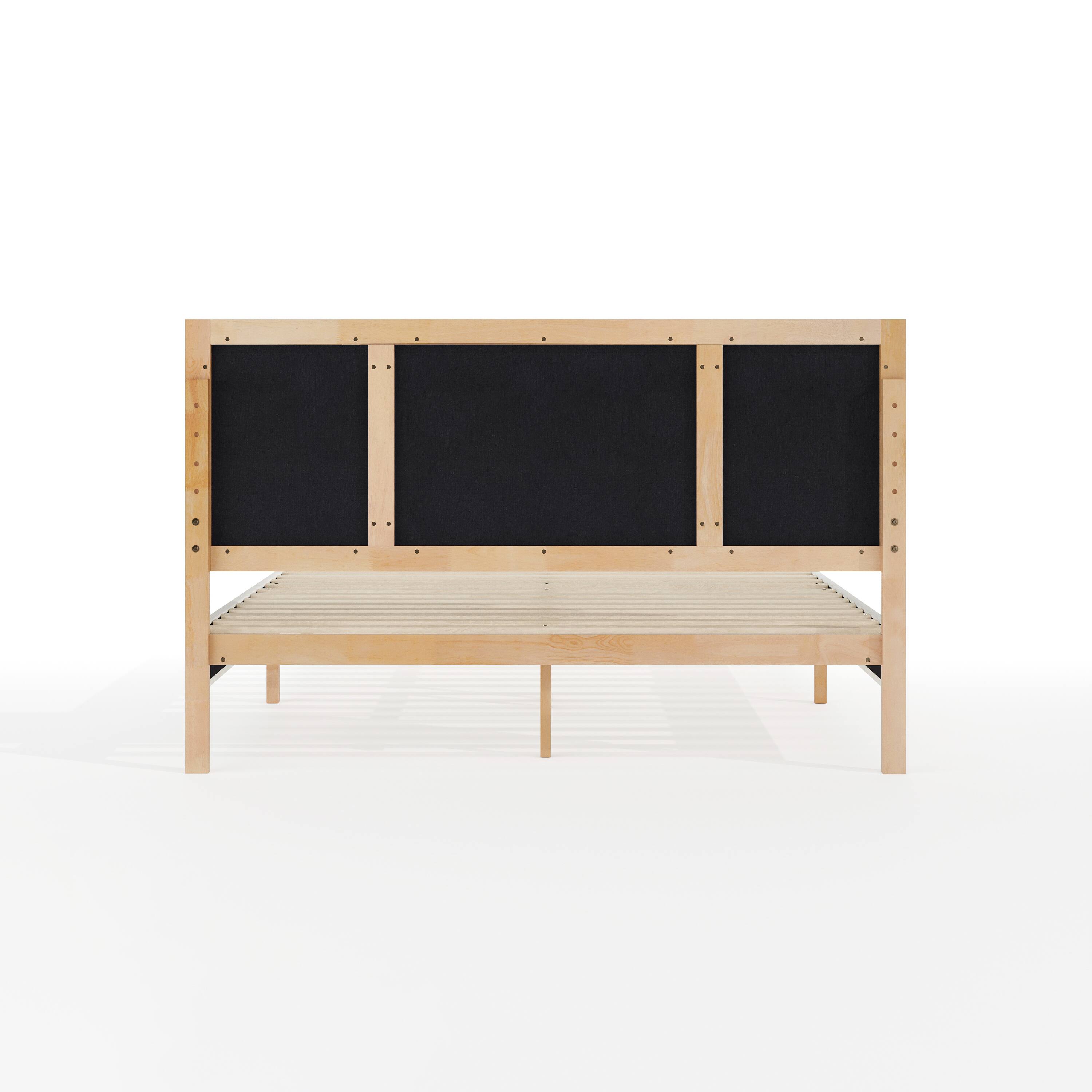 Alt View 7. Martha Stewart - Flynn Solid Wood Platform Bed with Upholstered Base and Inset Headboard, Wood Slat Bottom, No Box Spring Needed - Snow Fabric/Light Beech Frame.