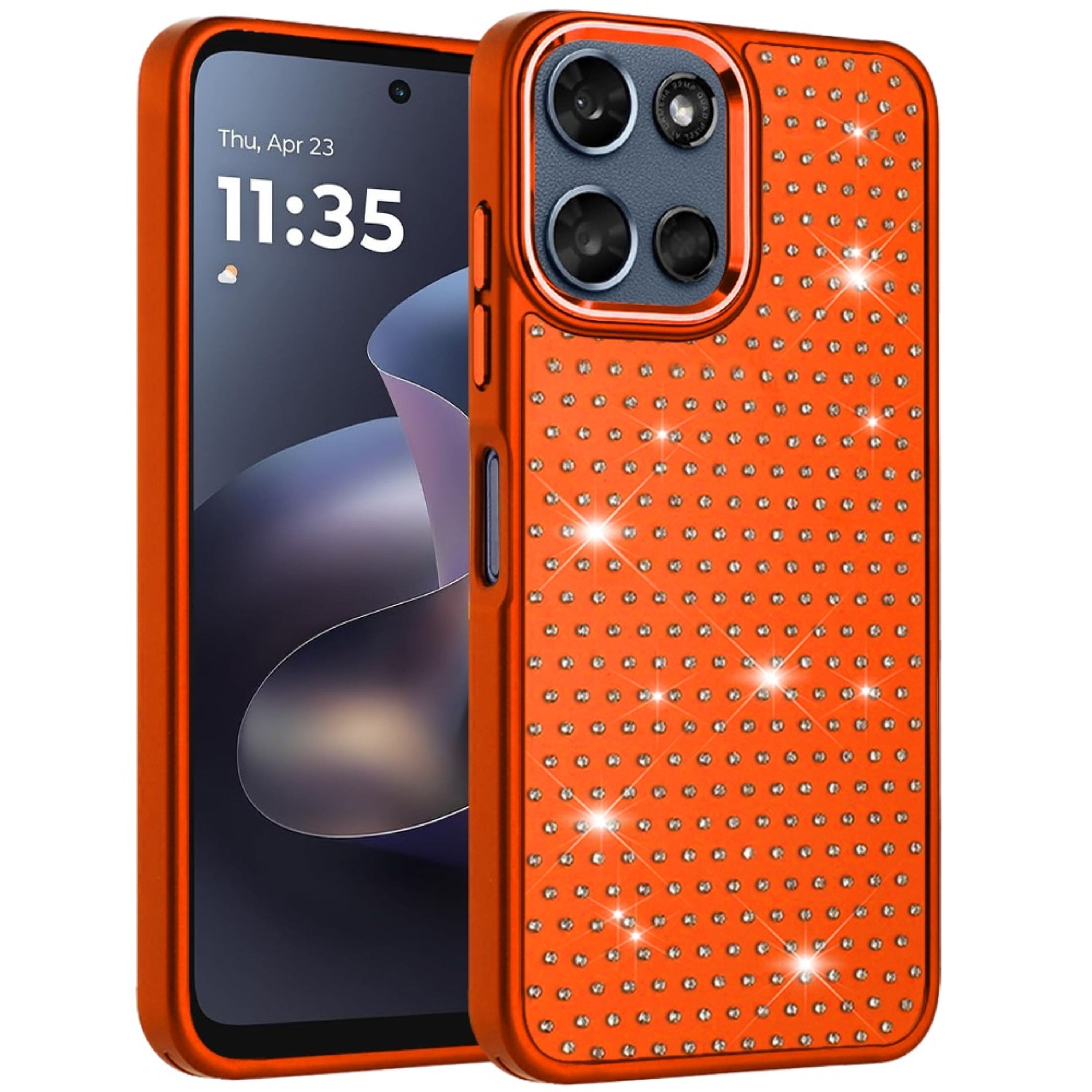 Kitcheniva - Faux Crystals Chrome Case With Tempered Glass For Moto G 2025/2026/G Play 2026 - Cosmic Orange price history on PriceWatchPro