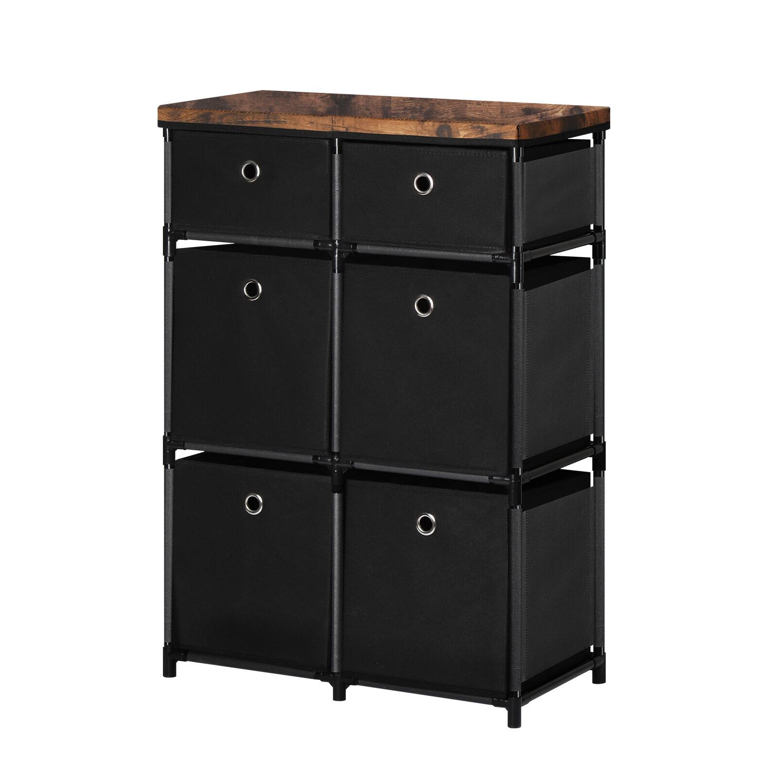 Alt View 2. Oumilen - 6-Drawer Fabric Storage Dresser with Rustic Wood Top - Black.
