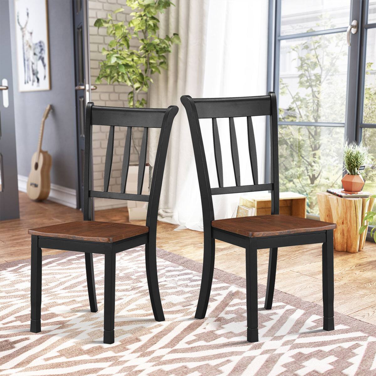 Alt View 4. Costway - Costway Set of 2 Wood Dining Chair High Back Kitchen Whitesburg Side Chair - Black.