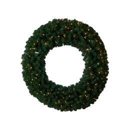 BreeBe - 48” Large Xmas Wreath w/714 Tips & 200 Warm White LED Lights - Green