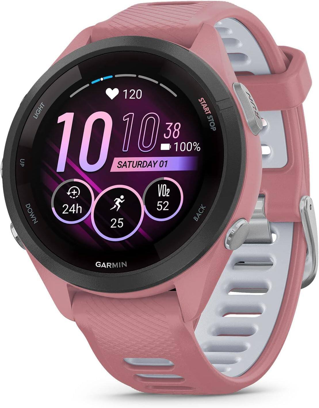 120 LIGHT START 10 38 STOP UP 10 SATURDAY 01 100% + VO2 24h 52 DOWN BACK 25 RUN GARMIN