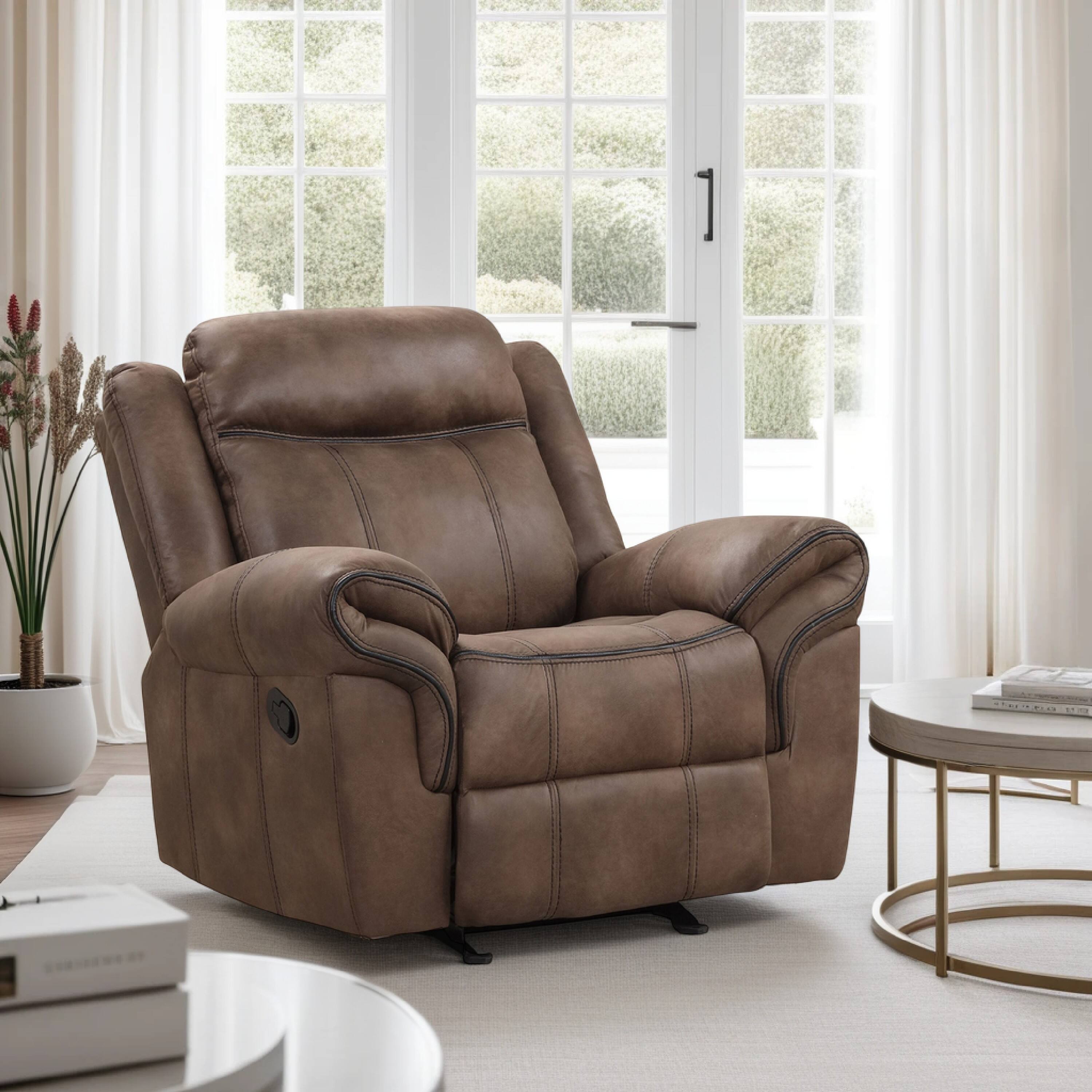 Alt View 5. Manhattan Lane - Arisa Manual Glider Recliner Chair, Brown Faux Leather, Pillow Arms - Brown, Black.