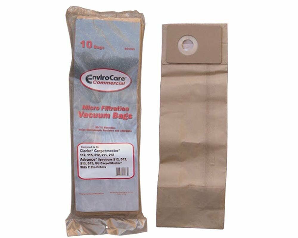 10 Bage EnviroCare Commercial Micro Filtration Vacuum Bags Clarke* Carpetmaster 112, 115 212, 215 218 Advance Spectrum $12.012, $15.015 GU CarpetMaster" Ke 2 Pro-Filters