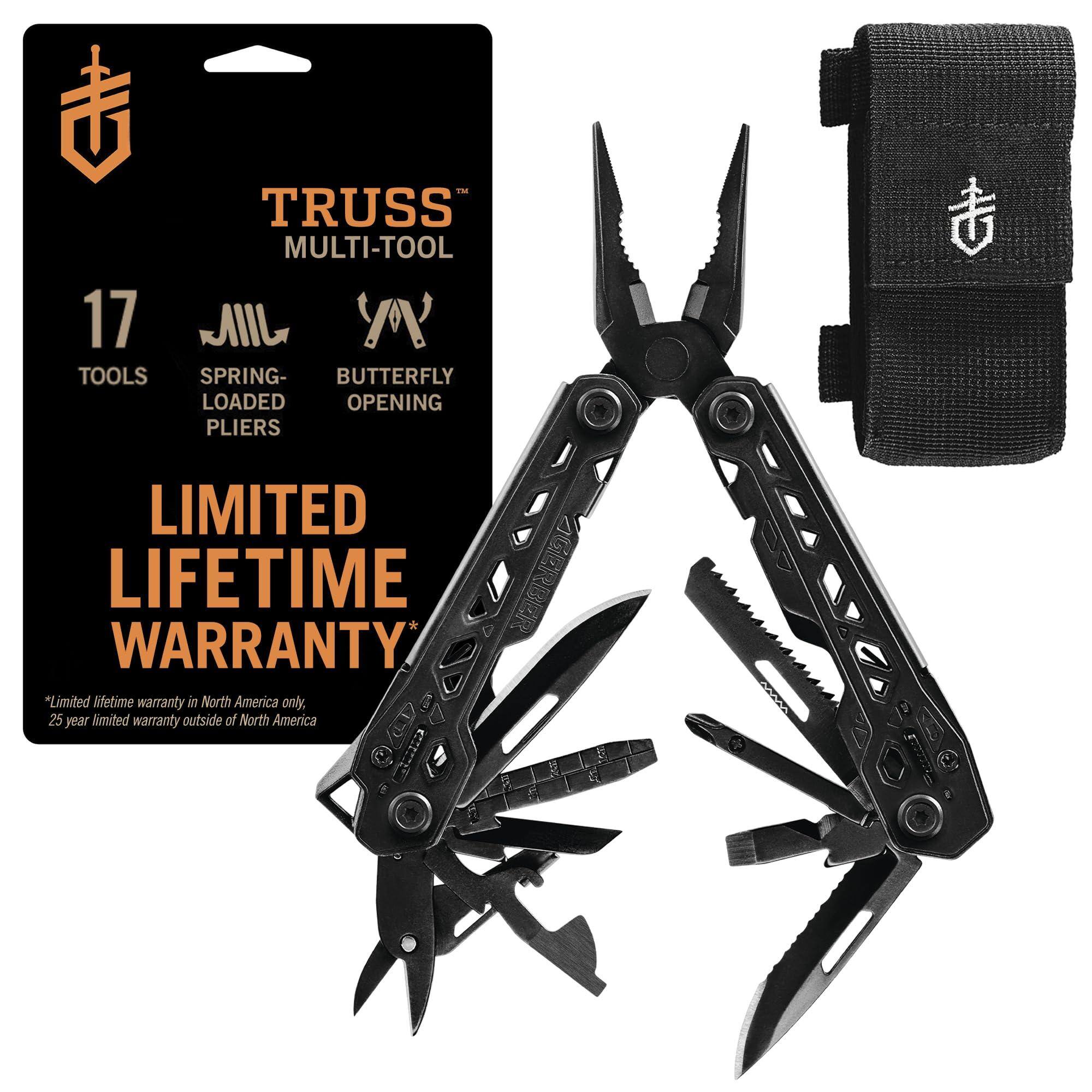 TRUSS MULTI-TOOL

17 TOOLS

SPRING-LOADED PLIERS

BUTTERFLY OPENING

LIMITED LIFETIME WARRANTY*

*Limited lifetime warranty in North America only, 25 year limited warranty outside of North America