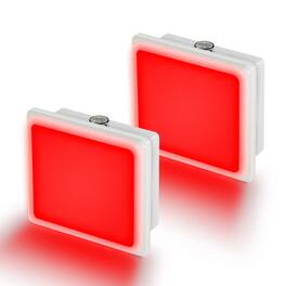 Jandcase - 2-Pack 0.3W Plug-in Night Light, Red Glow, Compact Square Design, Non-, Dusk-to-Dawn Auto Sensor - White