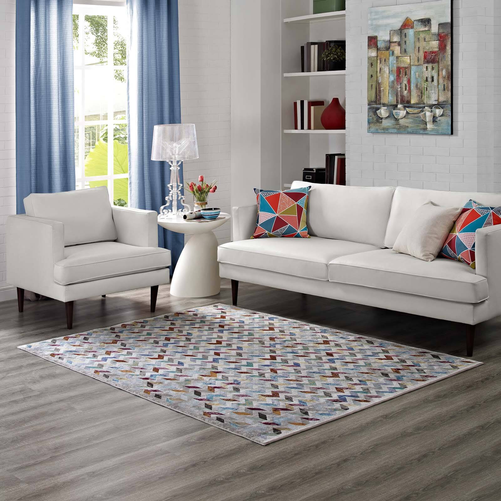 Front. Modway - Gemma Chevron Mosaic Area Rug - Multicolored.