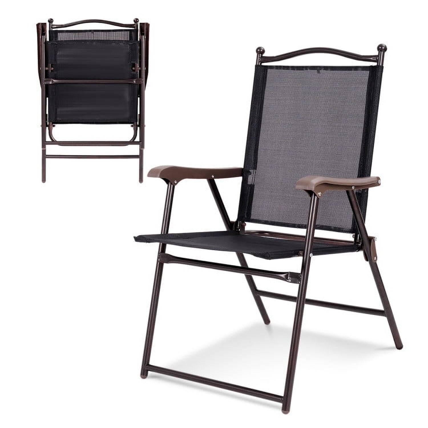 Alt View 2. Kadyn - Set of 2 Patio Folding Sling Back Camping Deck Chairs, Outdoor Dining Chair for Outside Patio-Black - Black.