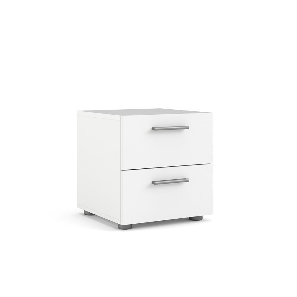Angle. FurniFact - Modern White 2 Drawer Nightstand - Stylish Bedroom Nightstand with Drawers - White.