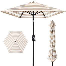 Best Choice Products - 10ft Outdoor Steel Market Patio Umbrella w/ Crank, Tilt Push Button, 6 Ribs - Striped Tan