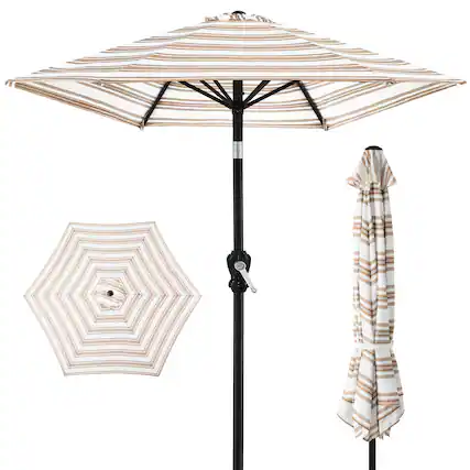 Front. Best Choice Products - Best Choice Products 10ft Outdoor Steel Market Patio Umbrella w/ Crank, Tilt Push Button, 6 Ribs - Striped Tan - Striped Tan.