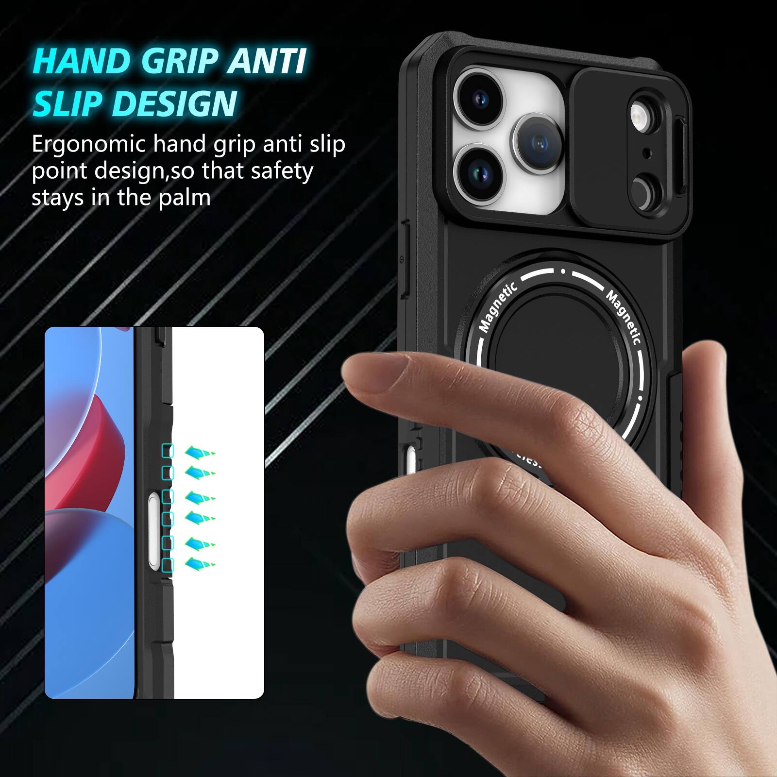 HAND GRIP ANTI SLIP DESIGN

Ergonomic hand grip anti slip point design, so that safety stays in the palm