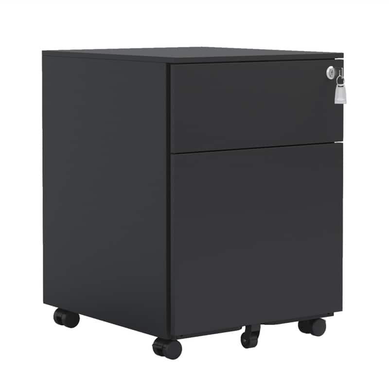HTUTWOO - 2 Drawer Mobile File Cabinet with Lock Steel File Cabinet - Fully Assembled except for Wheels, Home/Office Design - Black