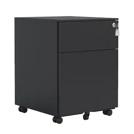 Front. HTUTWOO - 2 Drawer Mobile File Cabinet with Lock Steel File Cabinet - Fully Assembled except for Wheels, Home/Office Design - Black.