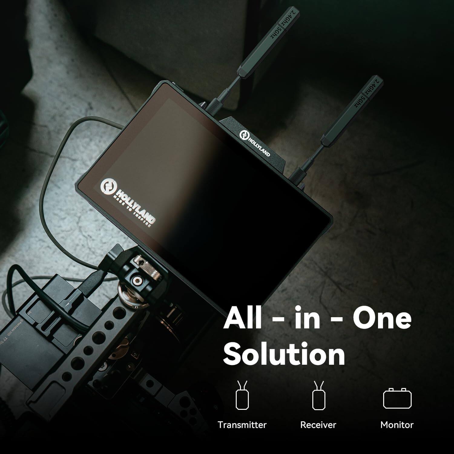 2 2.4Ghz 5Ghz 2 4Ghz SGhz C MADE TO HOLLYLAND TO INSPIRE  
HOLLYLAND gROnIDN SD E ALU All - in - One All - in - One Solution Transmitter Receiver Monitor