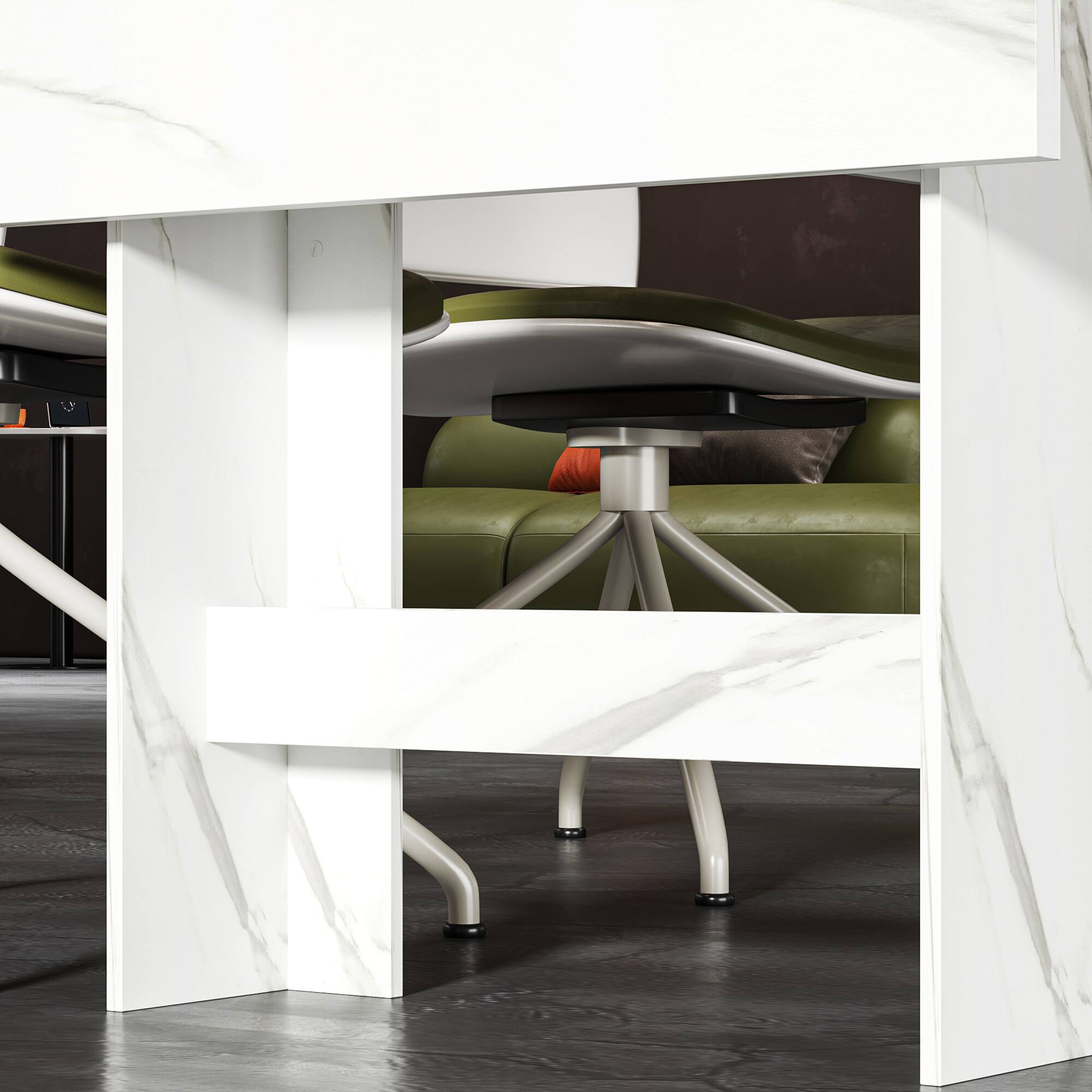 Alt View 8. FUFU&GAGA - Extendable Multifunctional Table with Press-to-Expand Design, Convertible Dining and Work Desk with Faux Stone Top - Marble White.