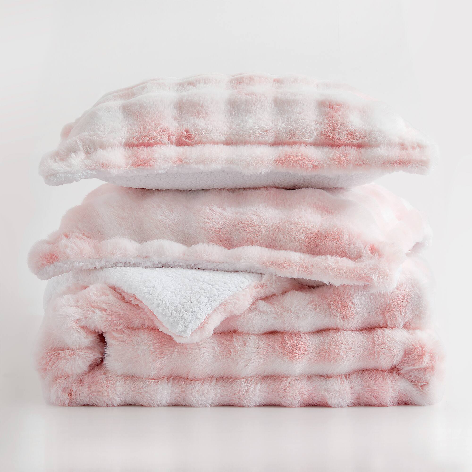 Alt View 2. Peace Nest - Peace Nest Ultra-Soft Faux Fur Comforter Set with Plush Tie-Dye & Reversible Sherpa, Pink, King - Pink.