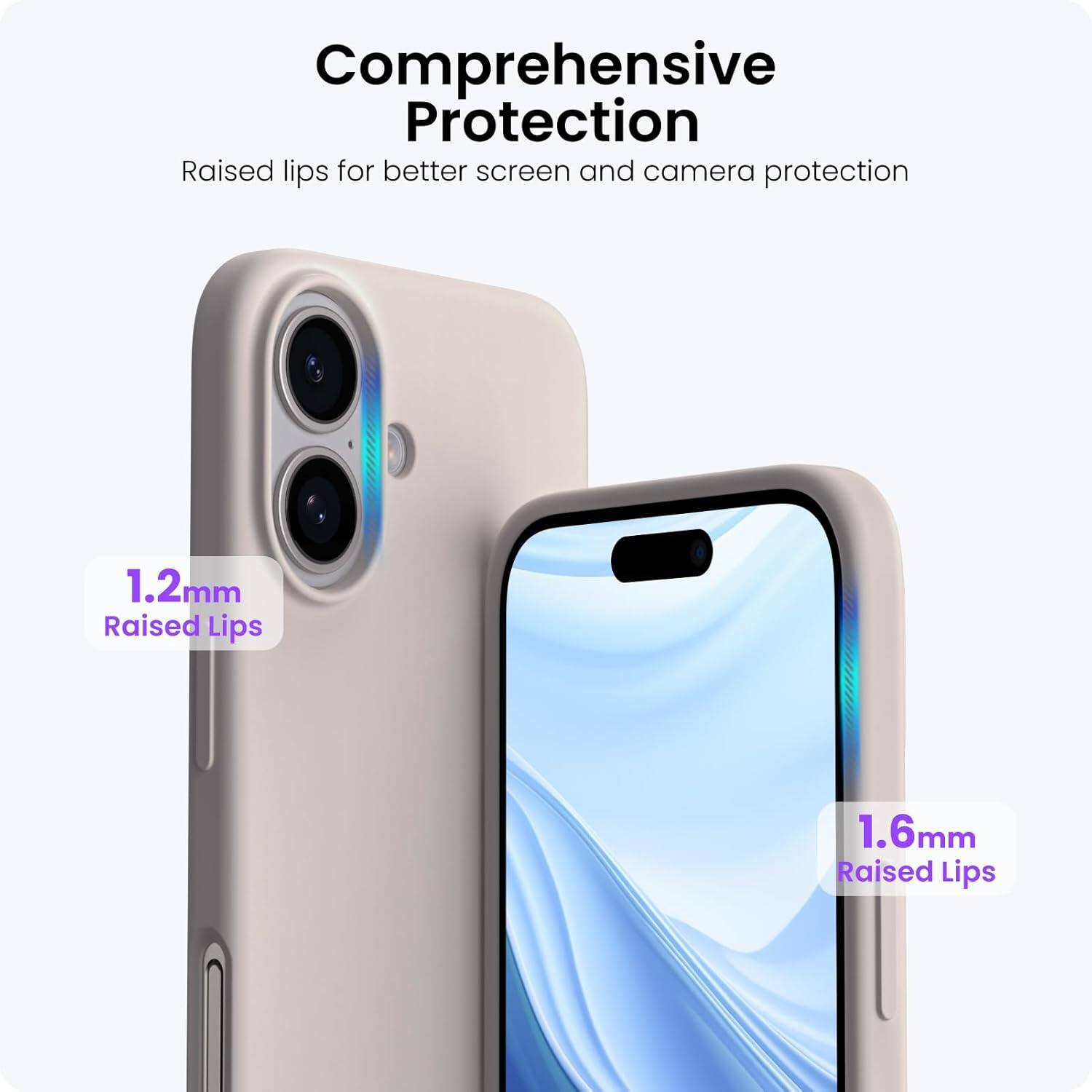 Comprehensive Protection
Raised lips for better screen and camera protection
1.2mm Raised Lips
1.6mm Raised Lips