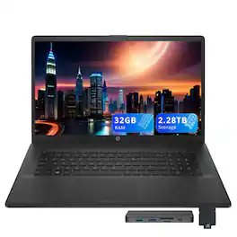 HP - 17.3" HD+ Laptop,Intel i7-1255U,32GB RAM,2TB SSD+288GB Docking Station Set,Intel Iris Xe Graphics,Win 11 - Black