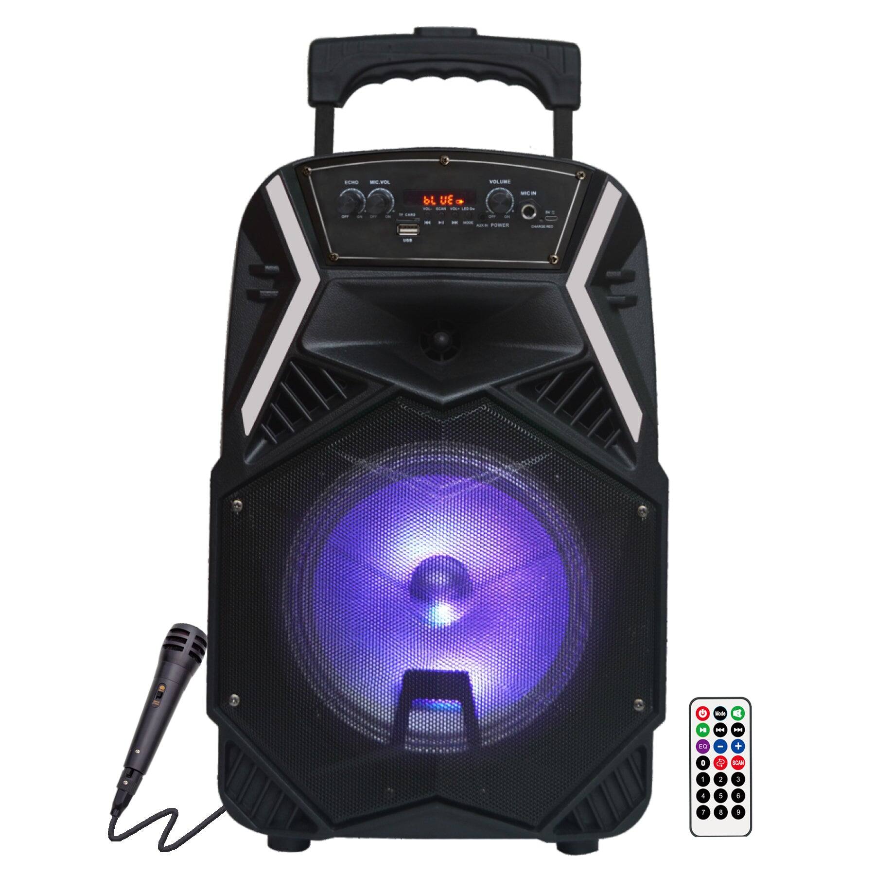 Front. TopTech - Angel-8 Portable 8" Bluetooth Party Speaker with LED Lights and Remote - Black.