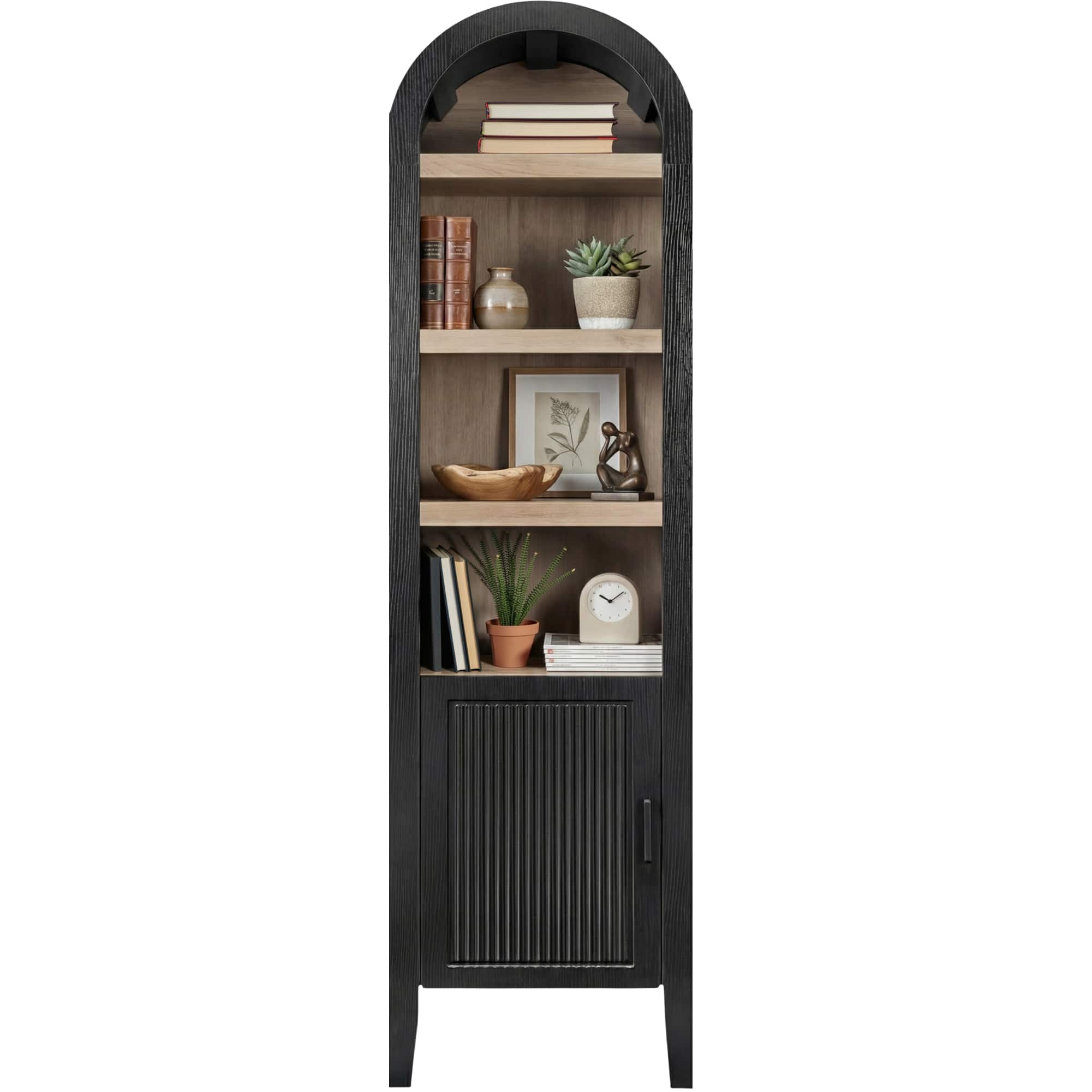 Best Choice Products - 72" Tall Narrow Arched Pantry Cabinet w/ Door, 4-Tier Storage Cabinet w/ Shelves - Black Oak - Narrow - Black Oak