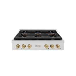 ZLINE - Autograph 36 in. Satin Steel Paramount Rangetop with 6 DuoPro Burners and Bronze Accents (PSRTSZ-36-CB) - Satin Stainless Steel