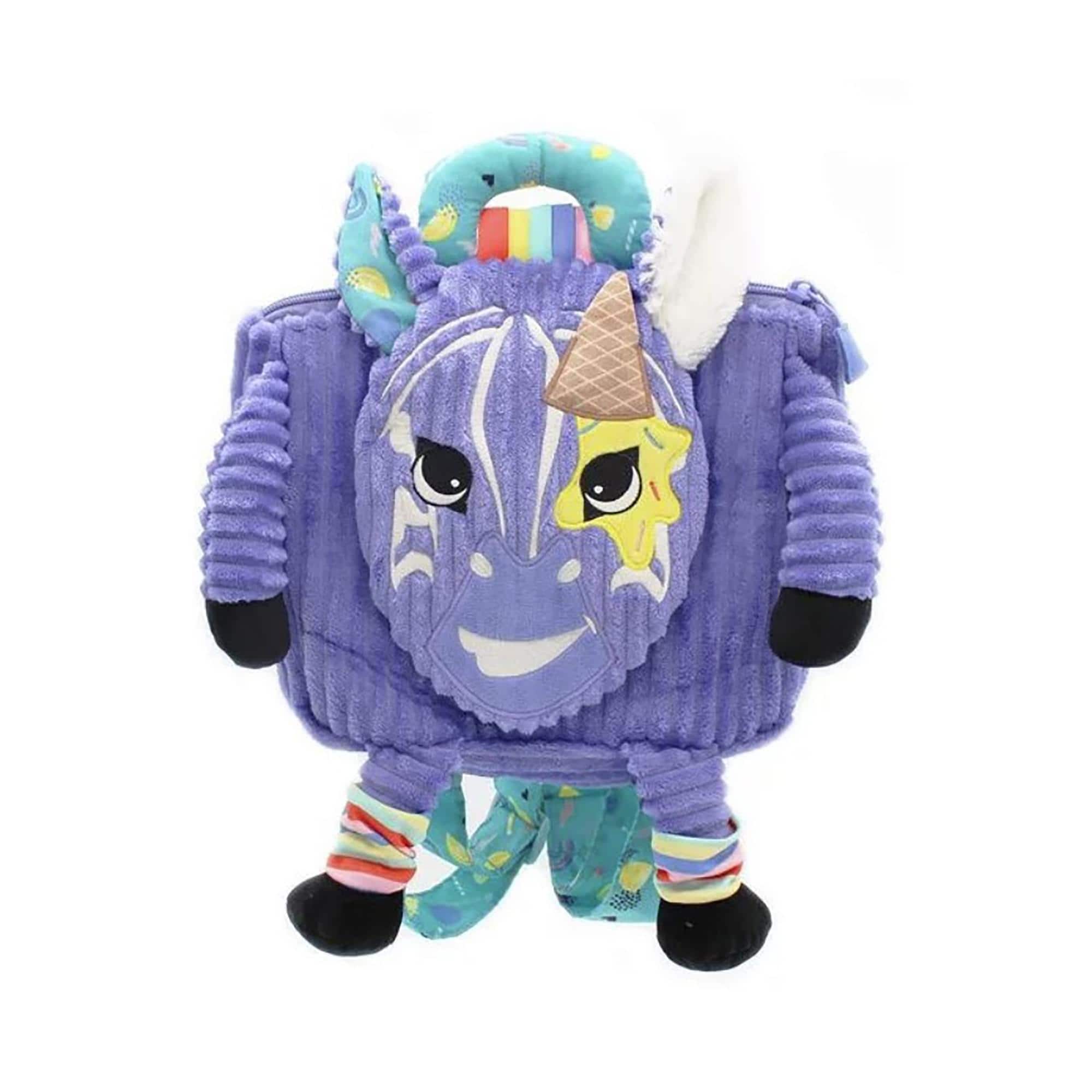 TriAction Toys - Les Delingos Corduroy Backpack Plush | Kiprokos the Zebra - Blue