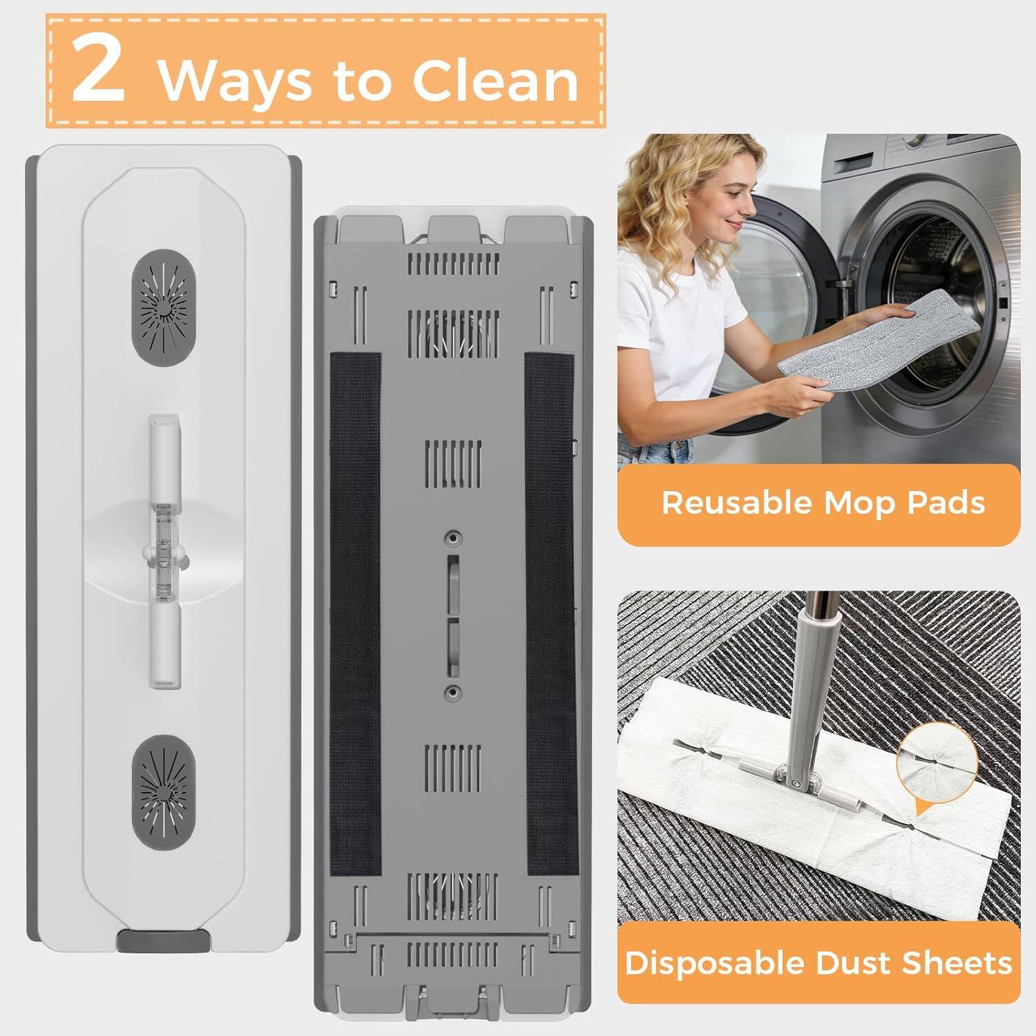 2 Ways to Clean

Reusable Mop Pads

Disposable Dust Sheets