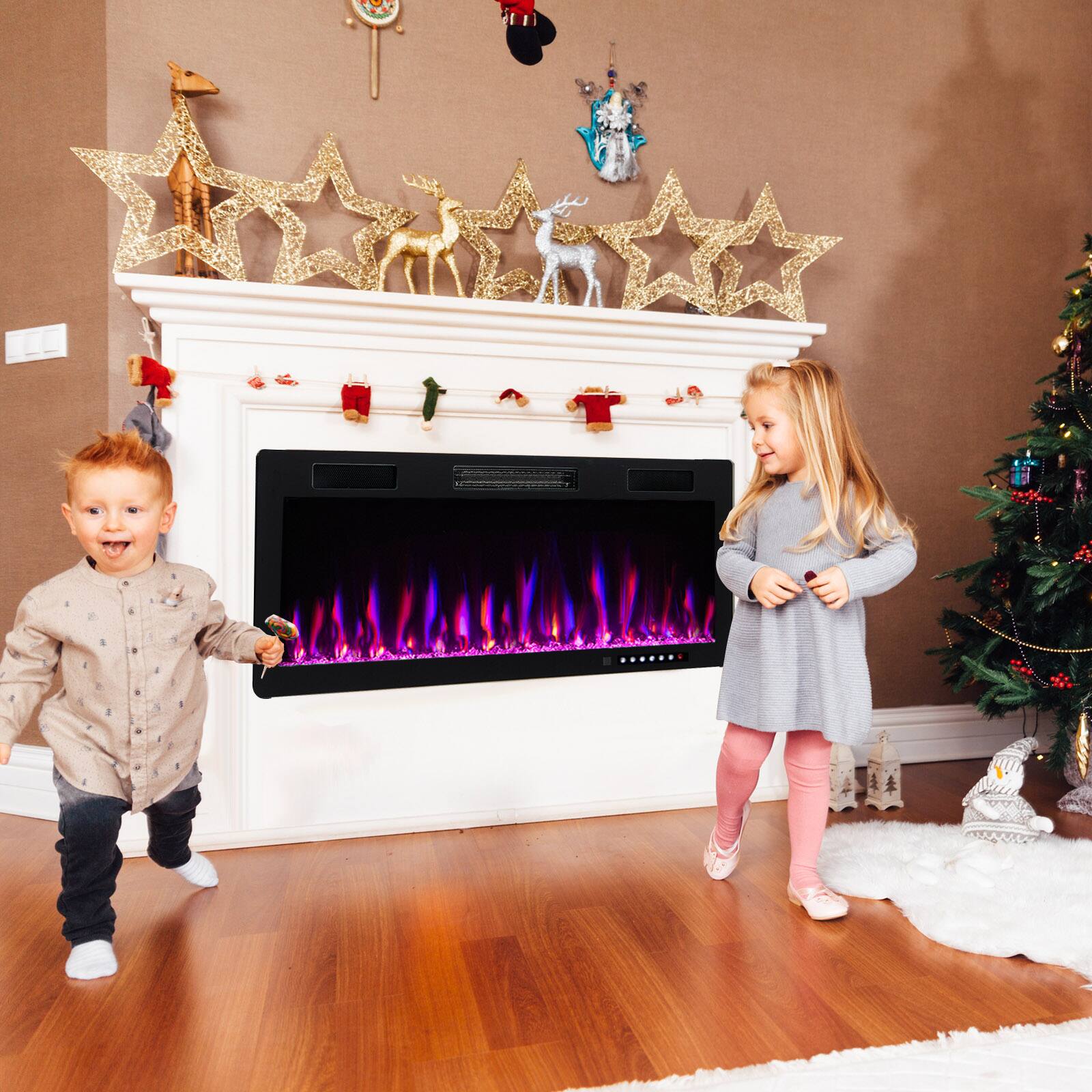 Alt View 10. Ecooso - 36" Recessed Wall Mounted Electric Fireplace with Remote, Multi-Color Flame and LED Light Heater - Antique Black.