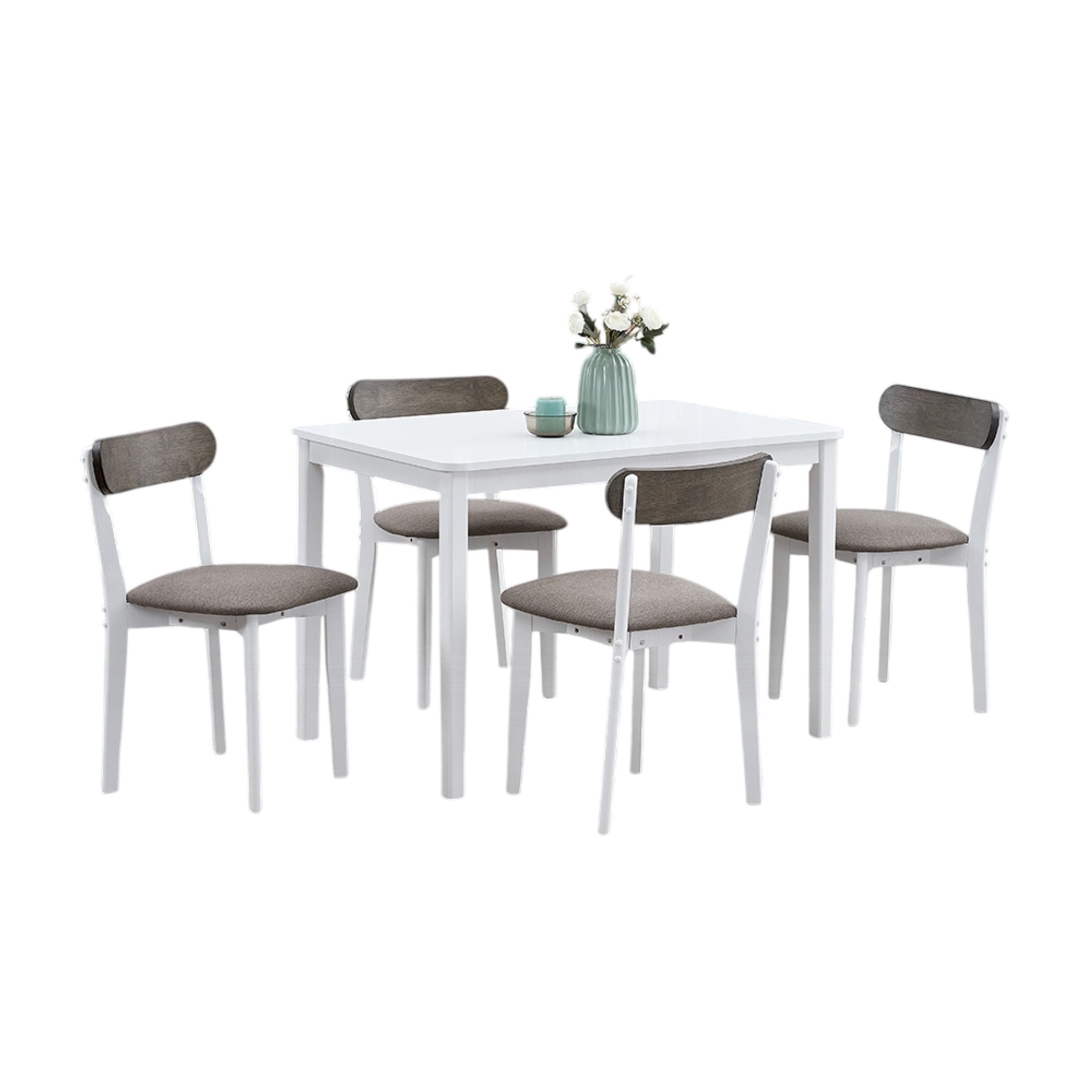 Manhattan Lane - Ideli 5 Piece Dining Table Set with 4 Chairs, Brown Linen, White Wood - Brown, White