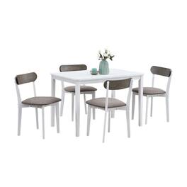 Manhattan Lane - Ideli 5 Piece Dining Table Set with 4 Chairs, Brown Linen, White Wood - Brown, White