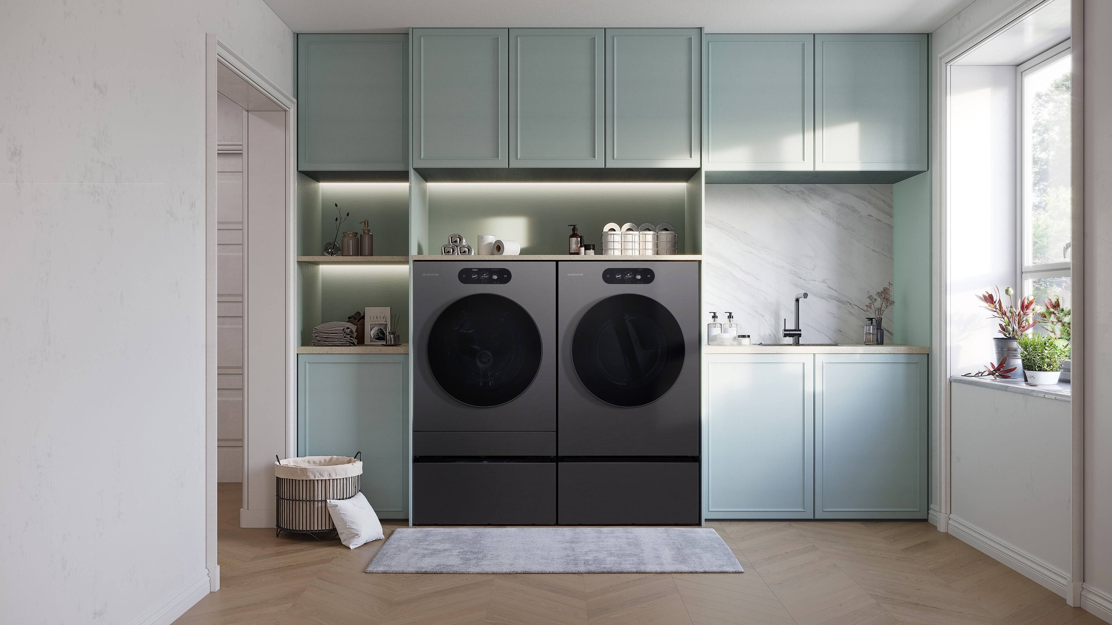 Alt View 14. LG - SIGNATURE 9.0 Cu. Ft. Stackable Smart Electric Dryer with TurboSteam and AI Sensor Dry - Brushed Black Steel.