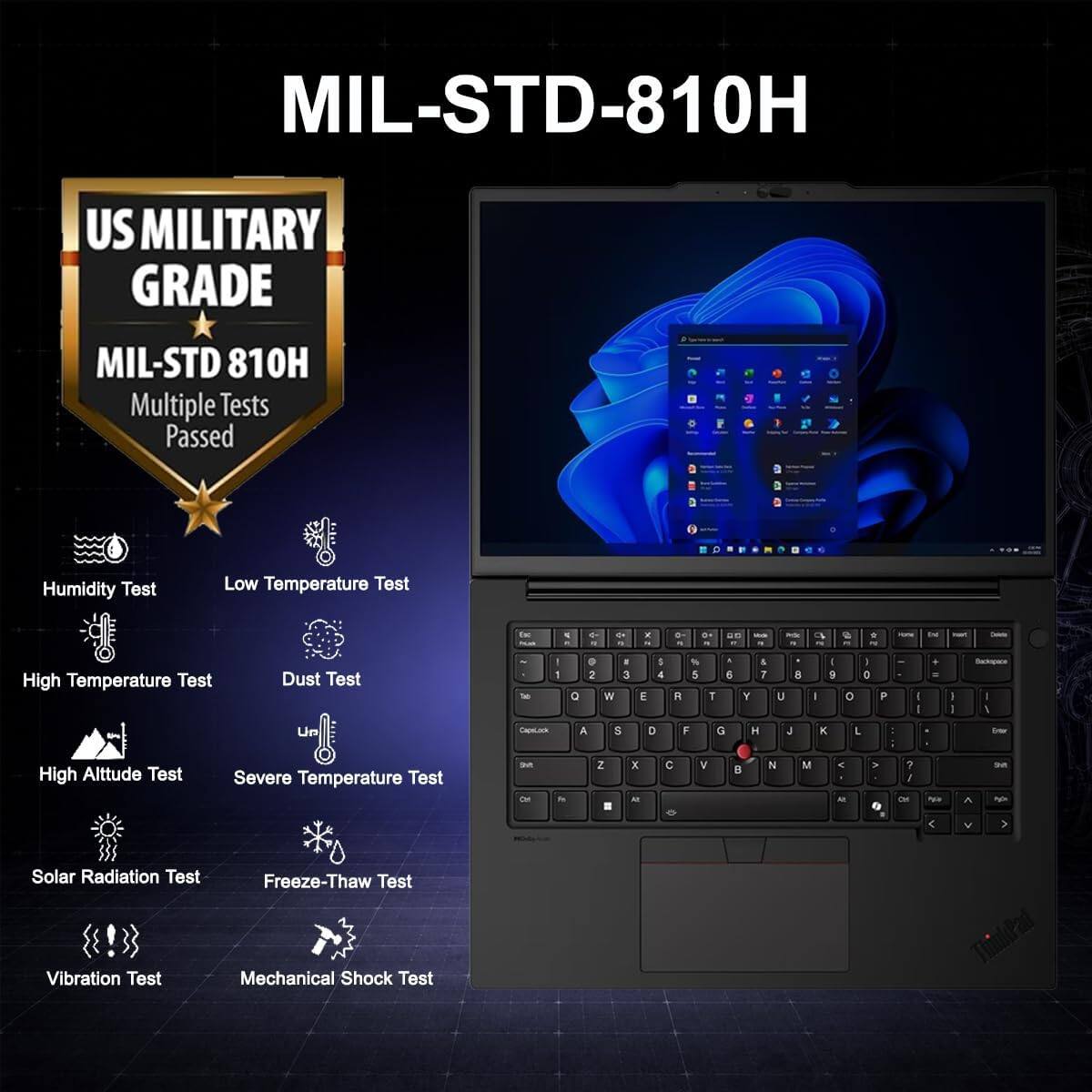 MIL-STD-810H  
US MILITARY GRADE  
MIL-STD 810H Multiple Tests Passed  

- Humidity Test  
- Low Temperature Test  
- High Temperature Test  
- Dust Test  
- High Altitude Test  
- Severe Temperature Test  
- Solar Radiation Test  
- Freeze-Thaw Test  
- Vibration Test  
- Mechanical Shock Test