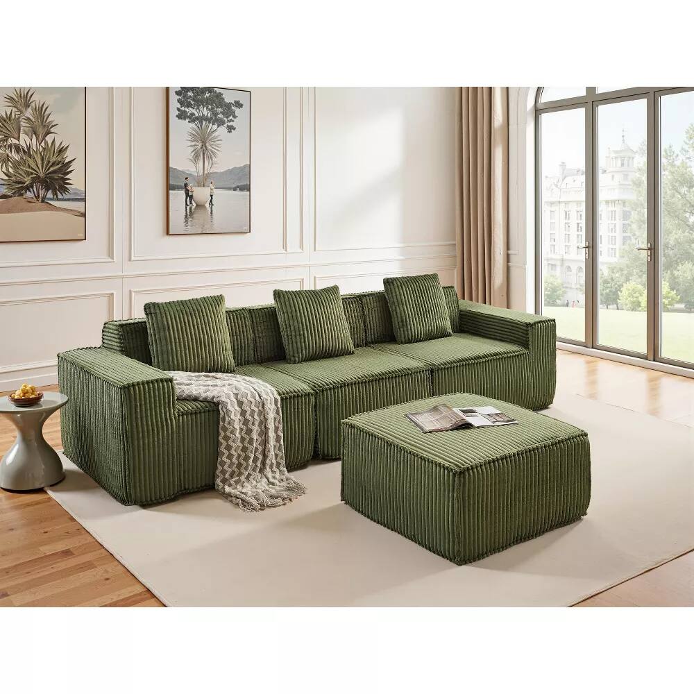 Alt View 2. Meqiodas - Boneless Couch for Living Room, Modular Sectional Sofa with Ottoman, Convertible L Shaped Couch, No Assembly Required - Green.