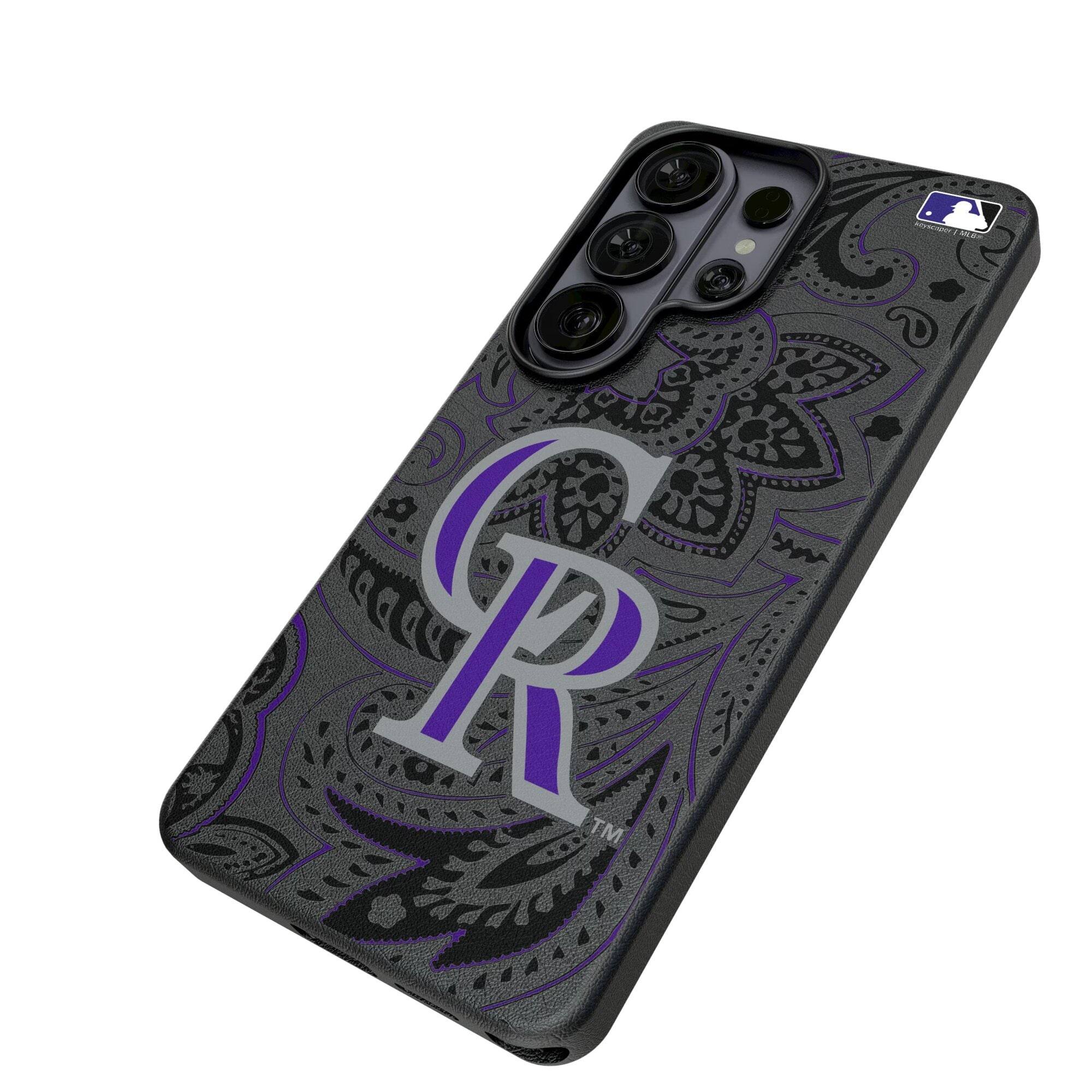 Alt View 1. Keyscaper - Colorado Rockies Paisley Galaxy Magnetic Bump Case - S25 Ultra - Black.