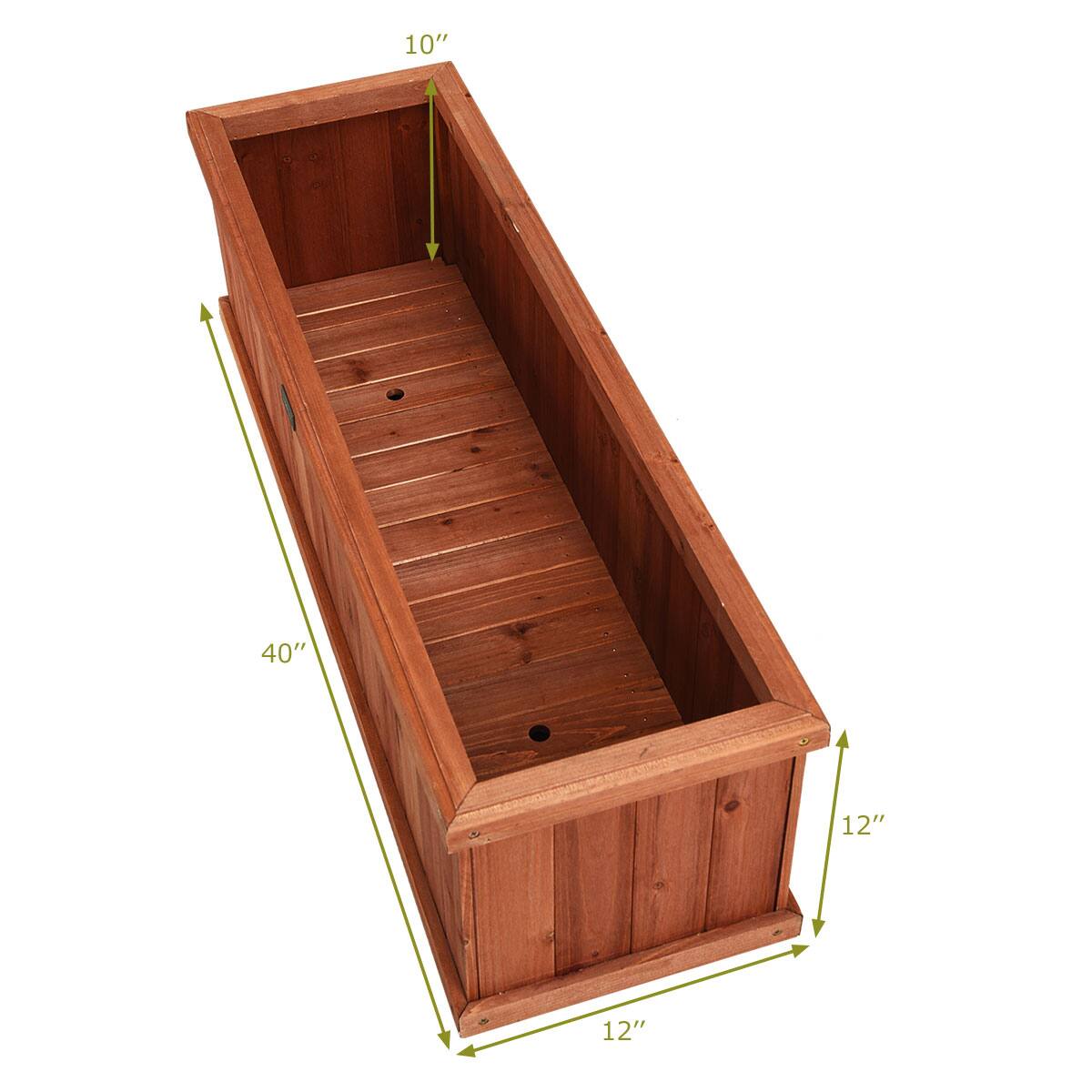 The text on the image reads "10" 40" 12" 12". This indicates that the wooden box is 10 inches deep, 40 inches long, and 12 inches wide.