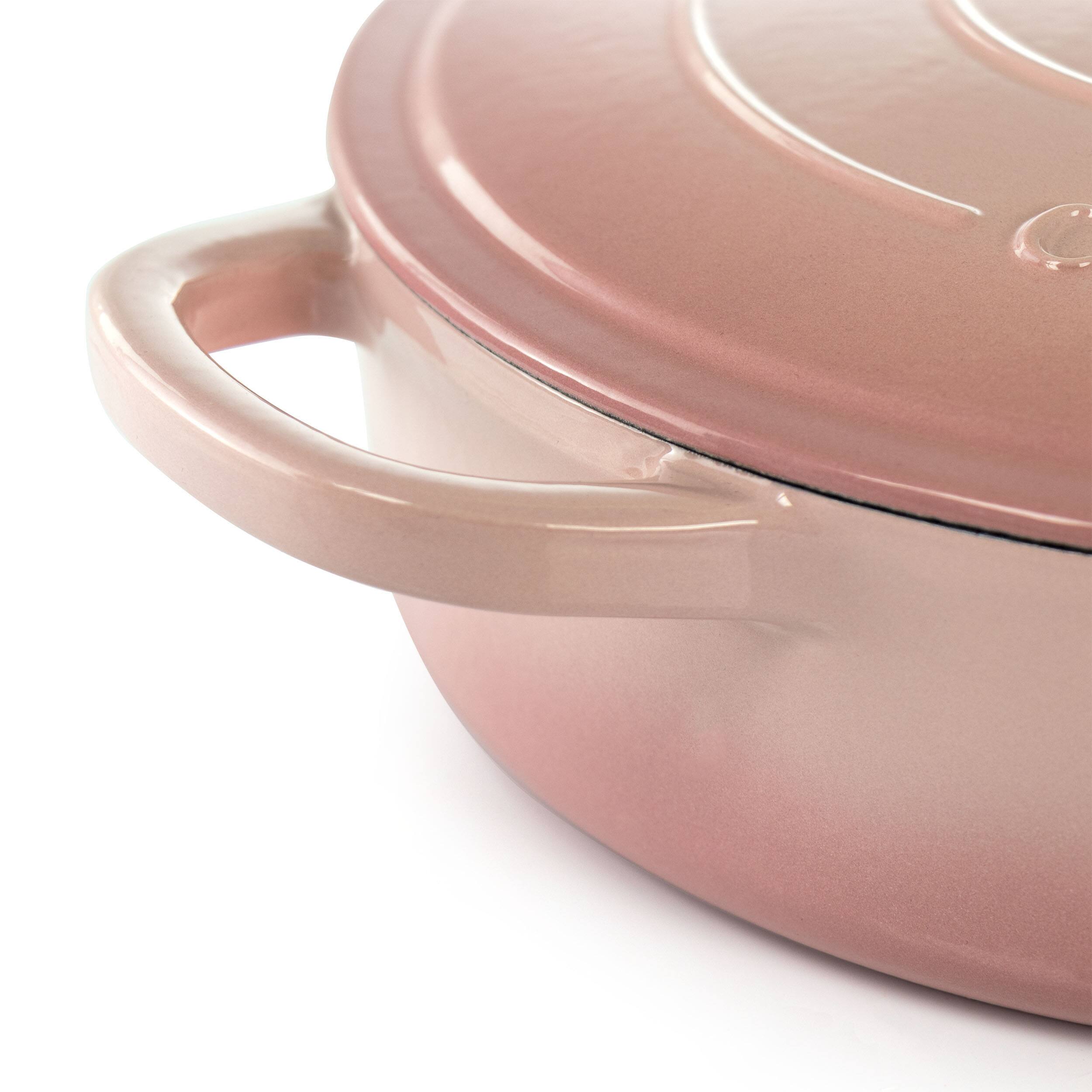 Alt View 4. Crockpot - Crock Pot Artisan 5 Quart Round Enameled Cast Iron Braiser Pan with Self Basting Lid in Blush Pink - Blush Pink.