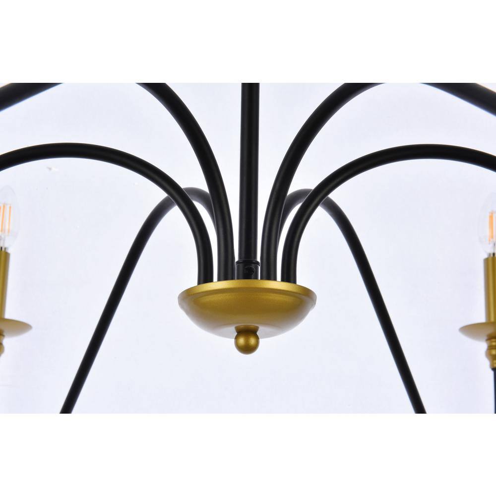 Alt View 3. Living District - Rohan 48 inch chandelier in matte black and brass - Brass And Black.