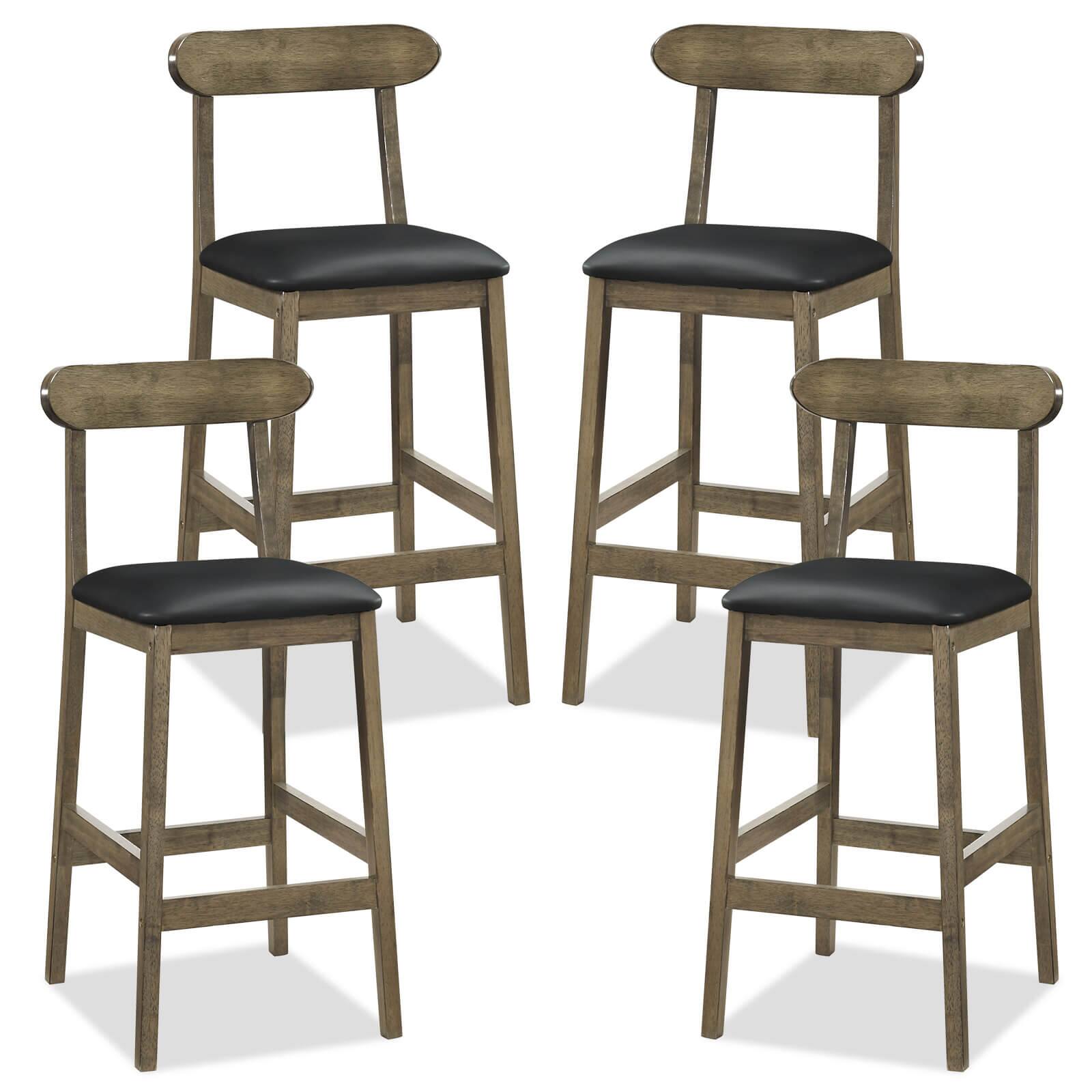 Costway - Set of 4 Bar Stools with Rubber Wood Legs, Footrests, Curved Backrests for Kitchen - Oak,Black