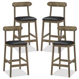 Costway - Set of 4 Bar Stools with Rubber Wood Legs, Footrests, Curved Backrests for Kitchen - Oak,Black